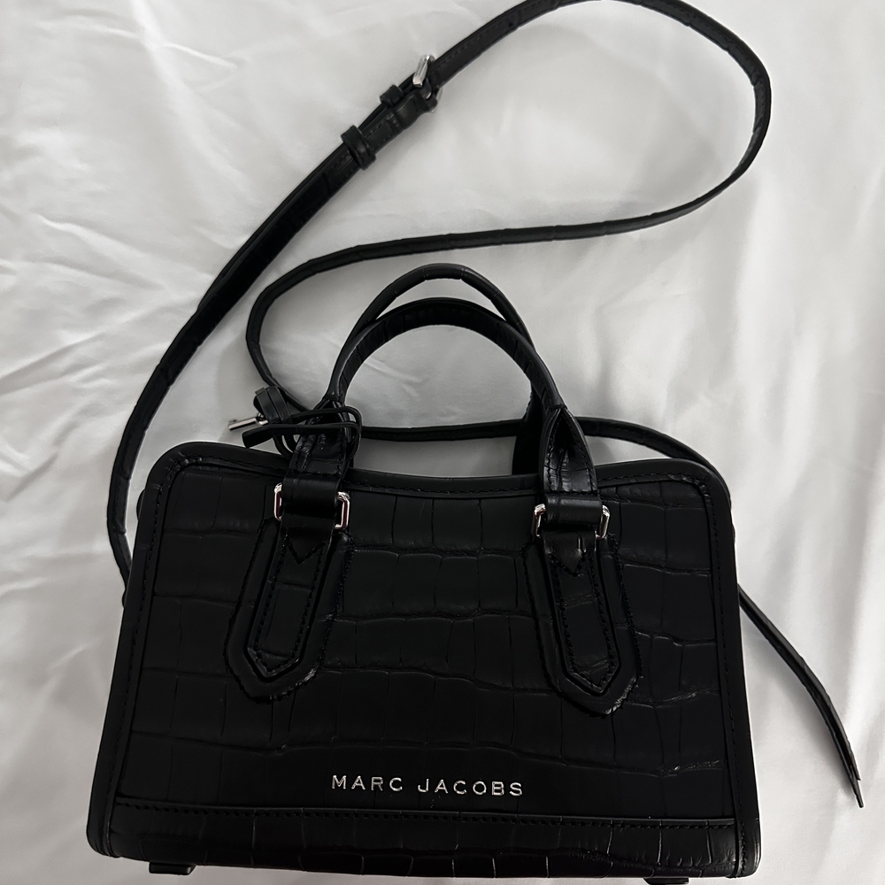 Marc Jacobs Black Croc-Embossed Top-Handle Satchel
